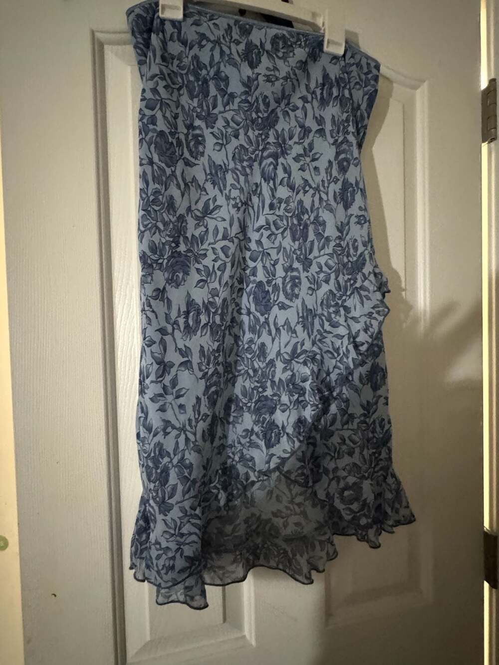 Jonathan Martin Floral Asymmetrical Skirt Blue Mesh Ruffle